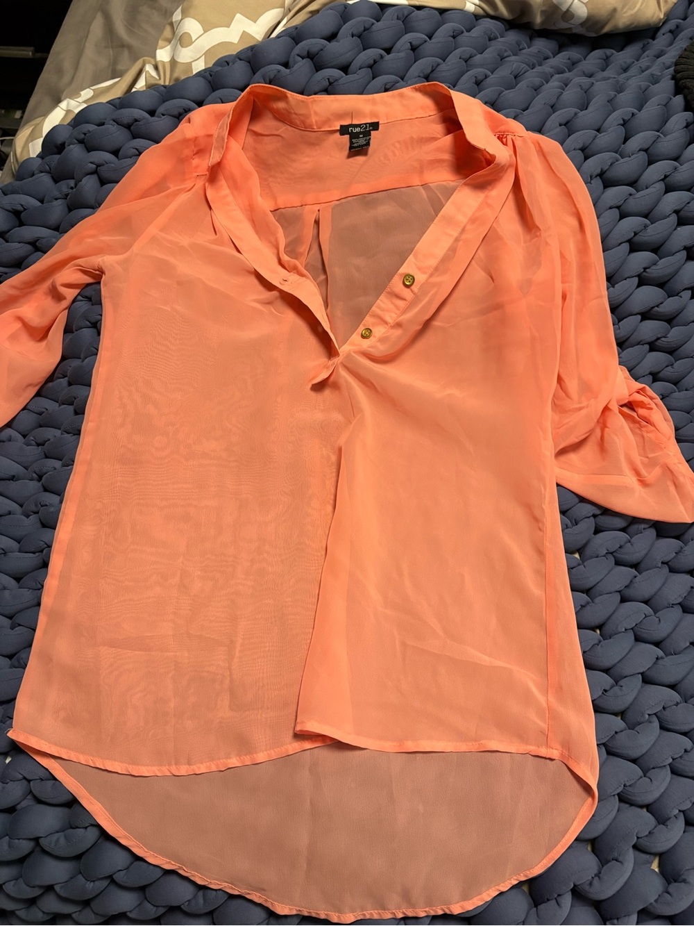 Rue21 Coral and plum Sheer Button-Front Women’s Blouses